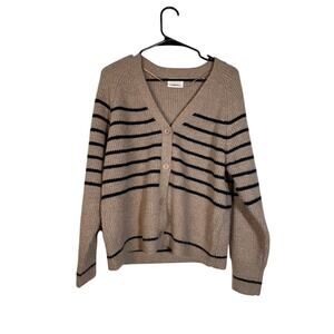 Uncharted Threads Beige Black Striped Knit Cardigan Sweater Women Sz M